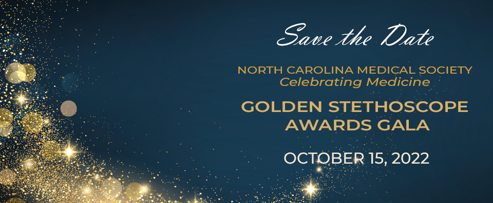 Blue banner with stars asking for people to save the date for the Golden Stethoscope Awards Gala - October 15, 2022